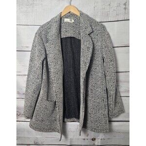 Everleigh Womens Jacket Size 1X Black White Houndstooth Knit Blazer Pockets Open